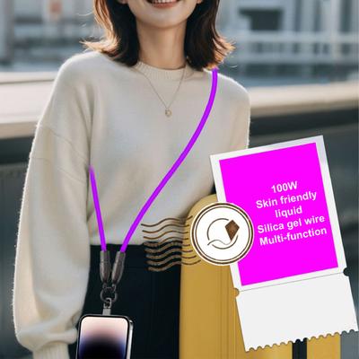120cm Long 2-In-1 Phones Lanyard Data Cable Type C Mobile Phones Hanging Rope Charging Cord 100W 480Mbps Data Wire