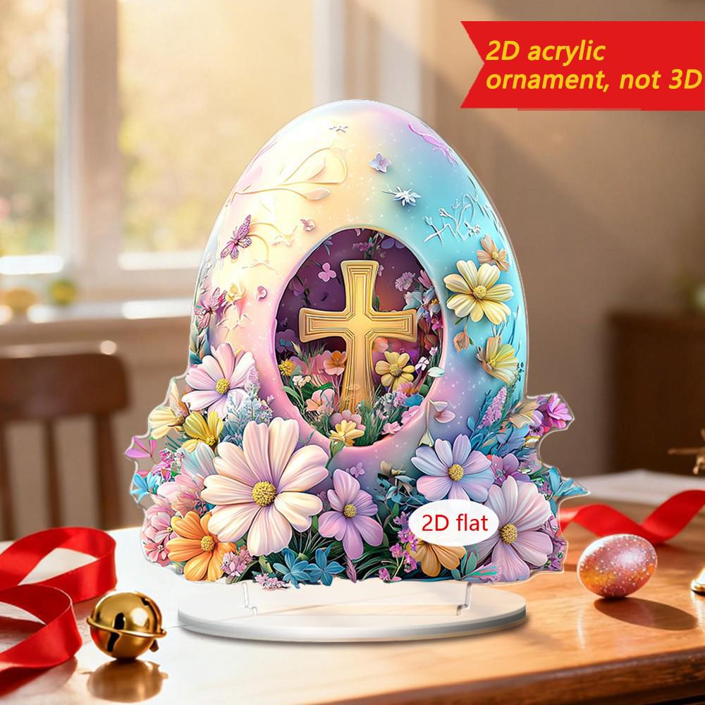 Easter Acrylic Desktop Ornament – Rabbit & Egg Design with Floral Cross Styles