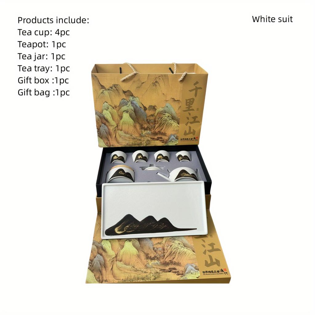 7pcs Ceramic Tea Gift Box Set Tea Cup Teapot Tea Tray Outdoor Tea Making Tools Portable Tea Set Gift For Friends Home Decorations Holiday Gifts For Te