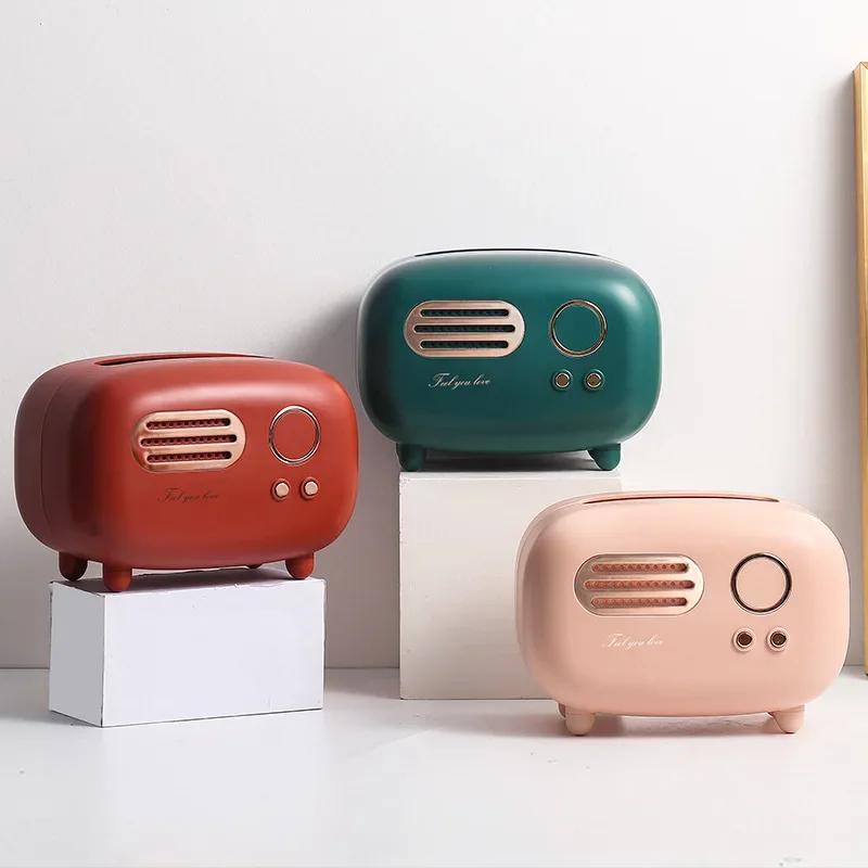 New Retro Radio Model Tissue Box Desktop Paper Holder Vintage Dispenser Storage Napkin Case Organizer Wet Wipes Decoration Boxes