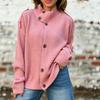 Women High Neck Asymmetric Button Placket Ribbed Knit Sweater Loose Fit Long Sleeve Top
