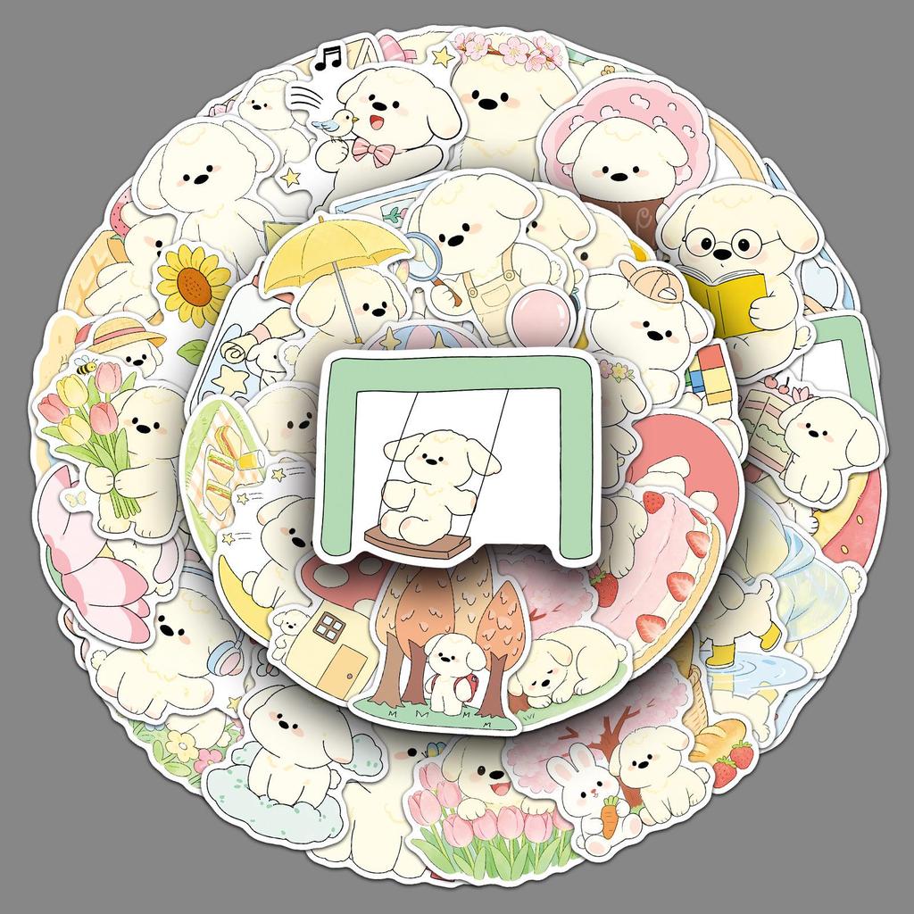 52 Cute Hand-Painted Spring Puppies Stickers - Waterproof Pet & Heart Decorations for Milk Tea Cups