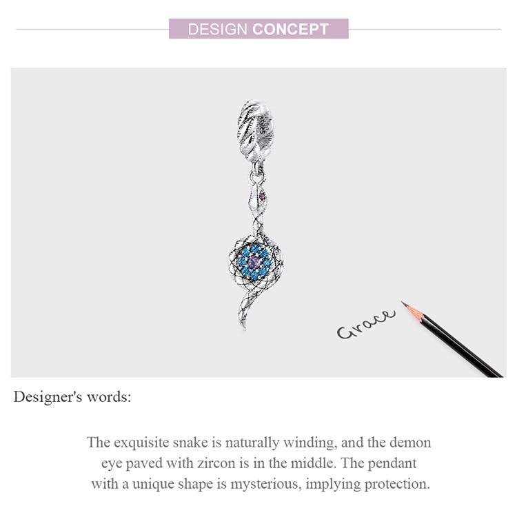 BAMOER 100% 925 Sterling Silver Mysterious Snake Pendant Demon Eye Charms Fit for DIY Making Bracelet or Bangle Fine Jewelry