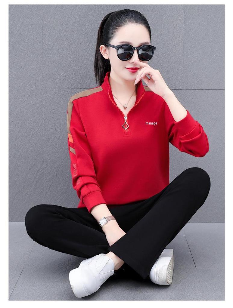 Women's Casual Two-Piece Set - 2025 Spring/Autumn New Style for Square Dance, Plus Size Sportswear