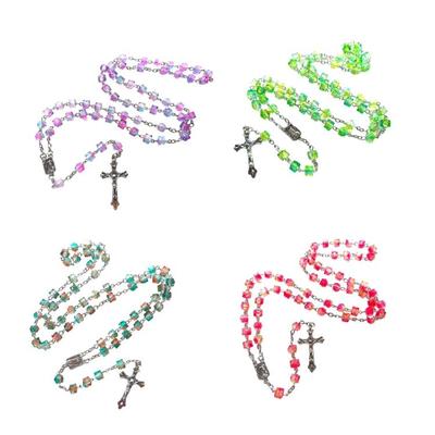Versatile Colorful Beads Necklace Cross Rosary Necklace for Various Outfits