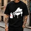Cat Playing Piano Music Lover Funny TShirt Vintage Graphic T Shirts Kawaii Clothes Oversized T Shirt High Quality Cotton Tees