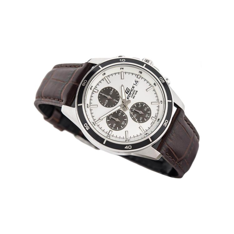 Casio Edifice Serie Einfache Lässige Mode Quarzwerk Echtes Lederarmband Uhr Herrenuhren Silber EFR-526L-7AV