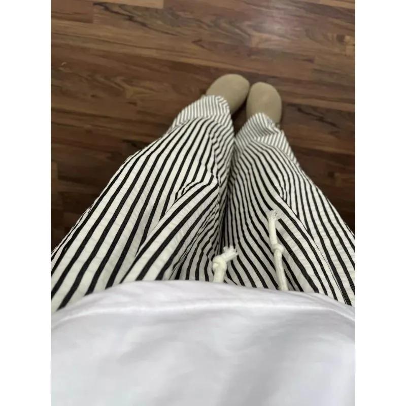 Womens Striped Drawstring Wide Leg Casual Pants