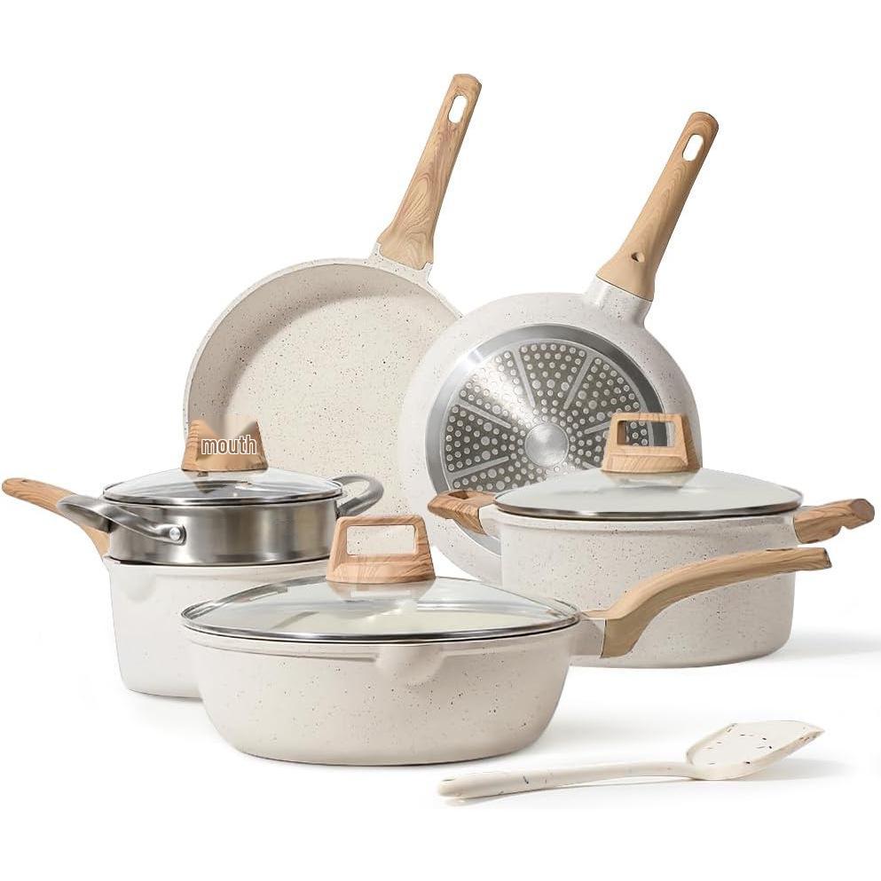 Granite Non-stick Cookware Set: Stovetop Milk Pot, Soup Pot, Wok, Frying Pan, Flat-bottomed Pan Kitchen Kit.