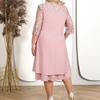 Elegante Abito da Festa da Ballo Taglie Forti Donna Lento Midi Rete Trasparente Patchwork Applicazione Foglia Mezza Manica Girocollo Abito Primavera Autunno