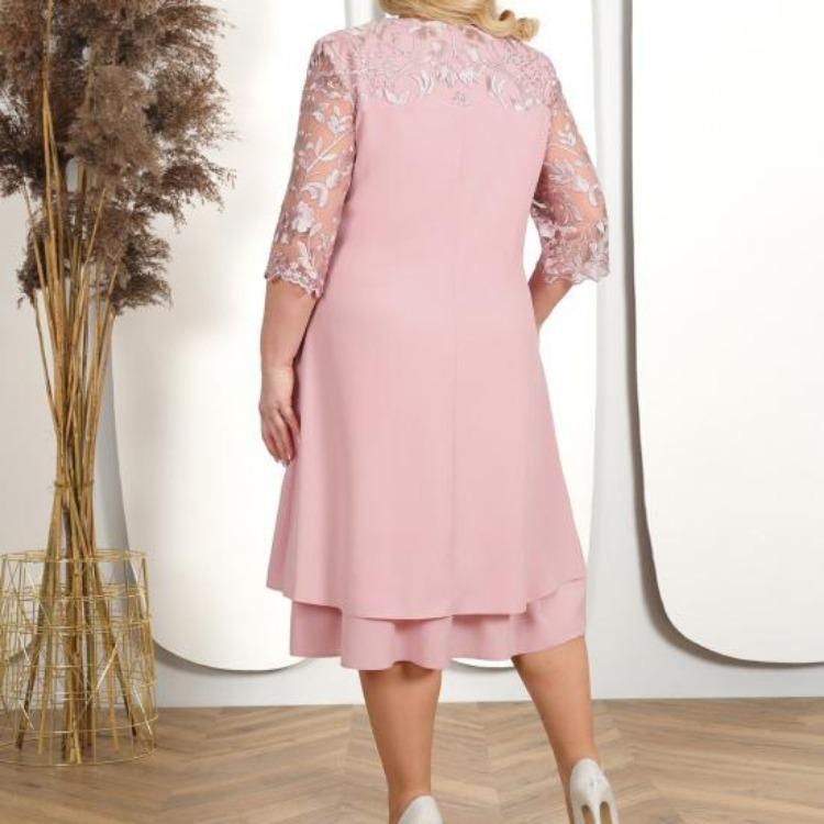 Elegante Abito da Festa da Ballo Taglie Forti Donna Lento Midi Rete Trasparente Patchwork Applicazione Foglia Mezza Manica Girocollo Abito Primavera Autunno