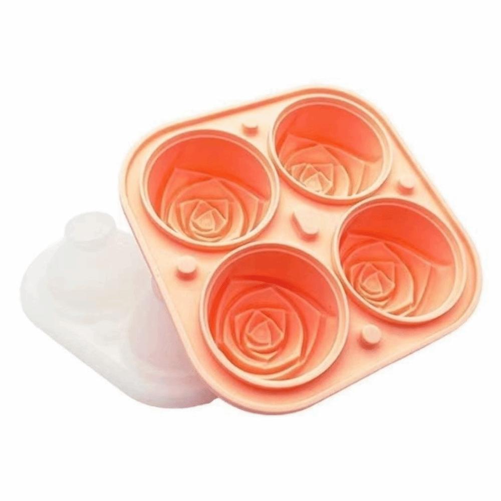 New 3D Rose Silicone Ice Mold with Lids 4 Holes Ice Making Molds Easy To Demold Large Size Ice Cube Tray Bar Accessories