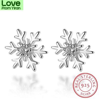 925 Sterling Silber Hohl Schneeflocke Zirkonia Blume Ohrstecker Für Frauen Weihnachtsgeschenk Kristall Süßer Ohrring Party Schmuck