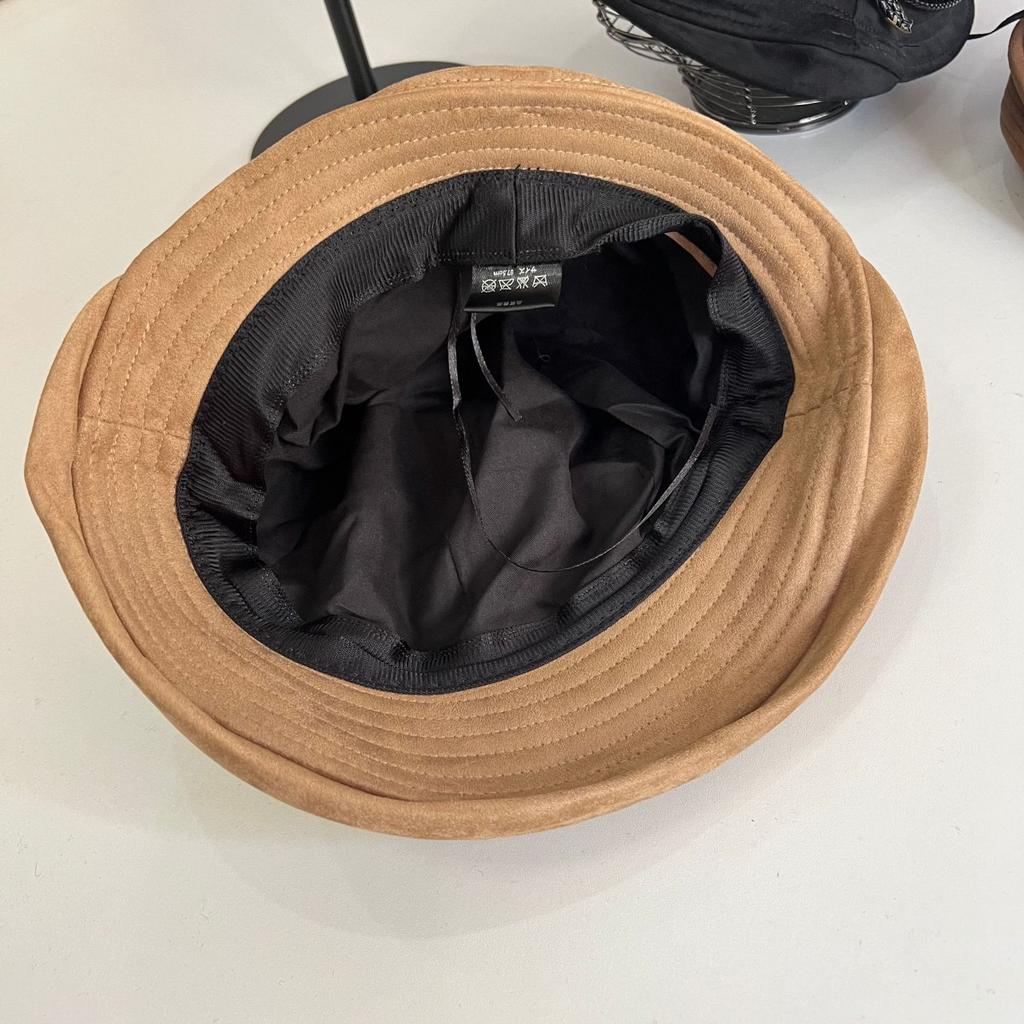 Suede bucket hat women's pleated basin hat retro autumn and winter versatile face small shade flanged hat tide