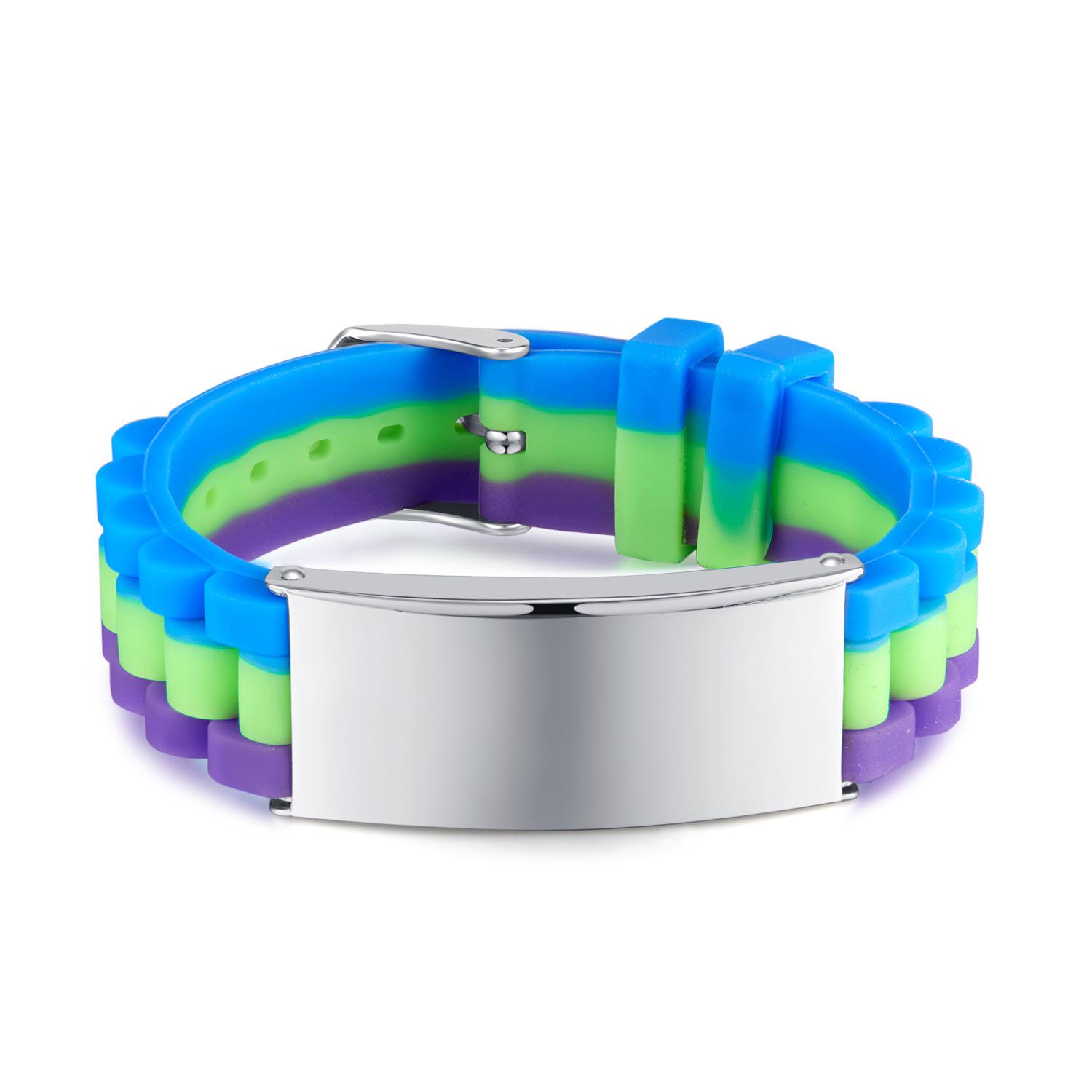 

Мужской модный браслет из цветного силикона и нержавеющей стали