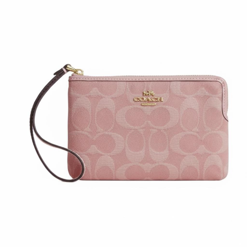 Coach Logo Zip Closure Fabric Wristlet
