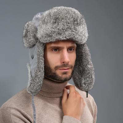 Căciuli din blană de iepure Bărbați iarnă îngroșate călduroase protecție urechi blană reală de iepure căciulă bomber protecție frig exterior unisex blană căciuli de schi