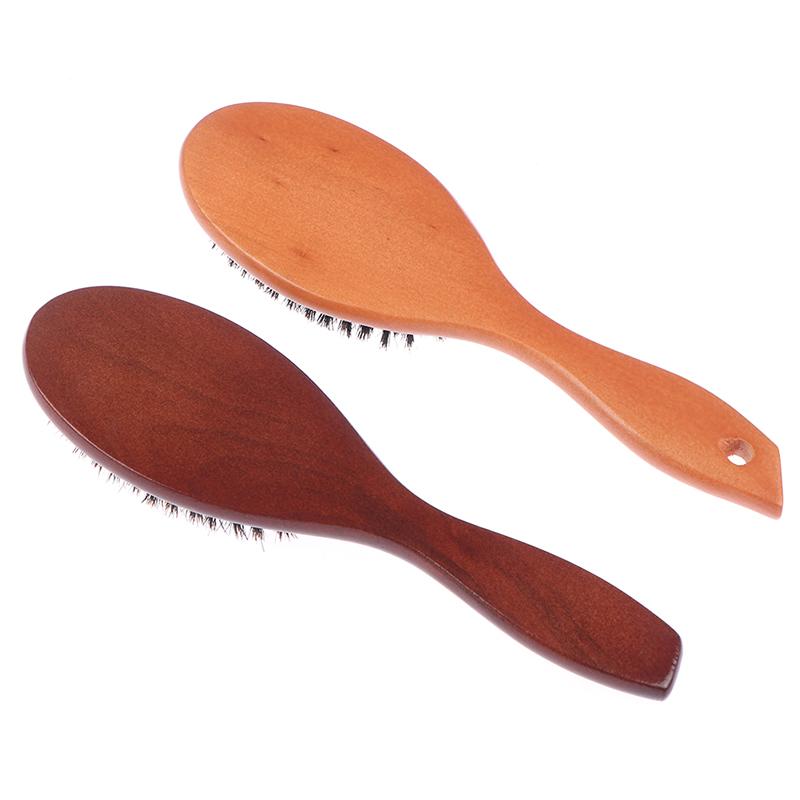 Hair Brush Wood Handle Boar Bristle Beard Brush Comb Detangling Straightenin