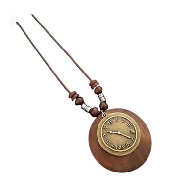 Retro Baumwolle und Leinen Accessoires Ethnisch Holzlegierung Blatt Lange Halskette für Damen