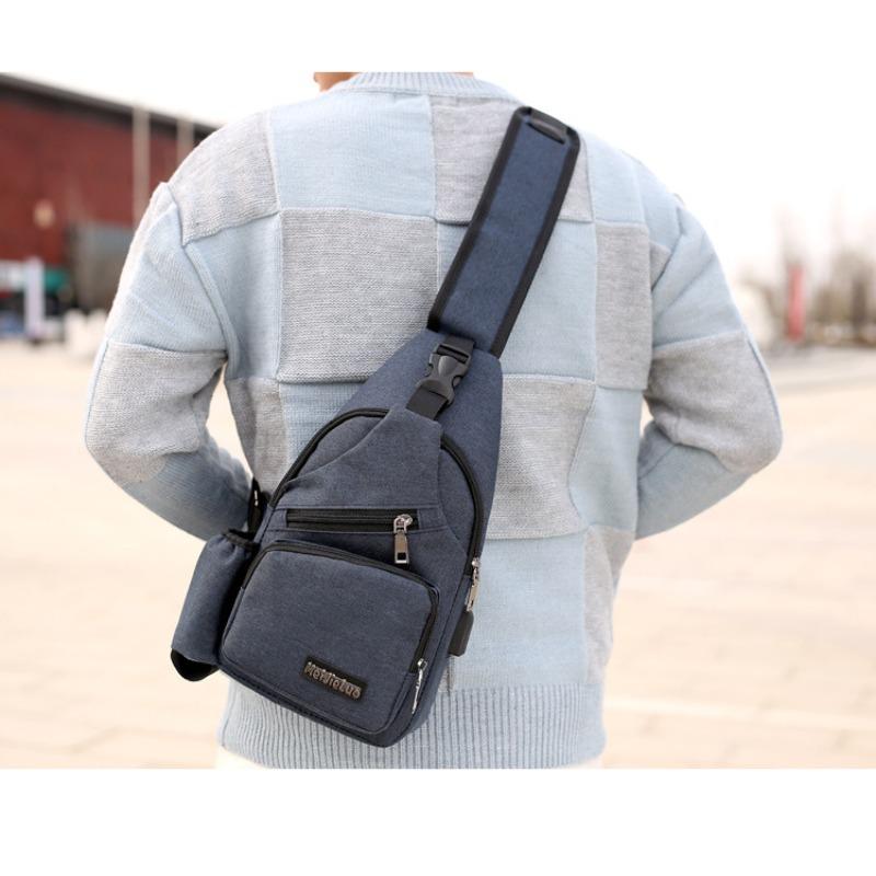 Men's breast bag, large-capacity casual backpack, cycling shoulder oblique span bag, water-proof Oxford cloth breast bag.
