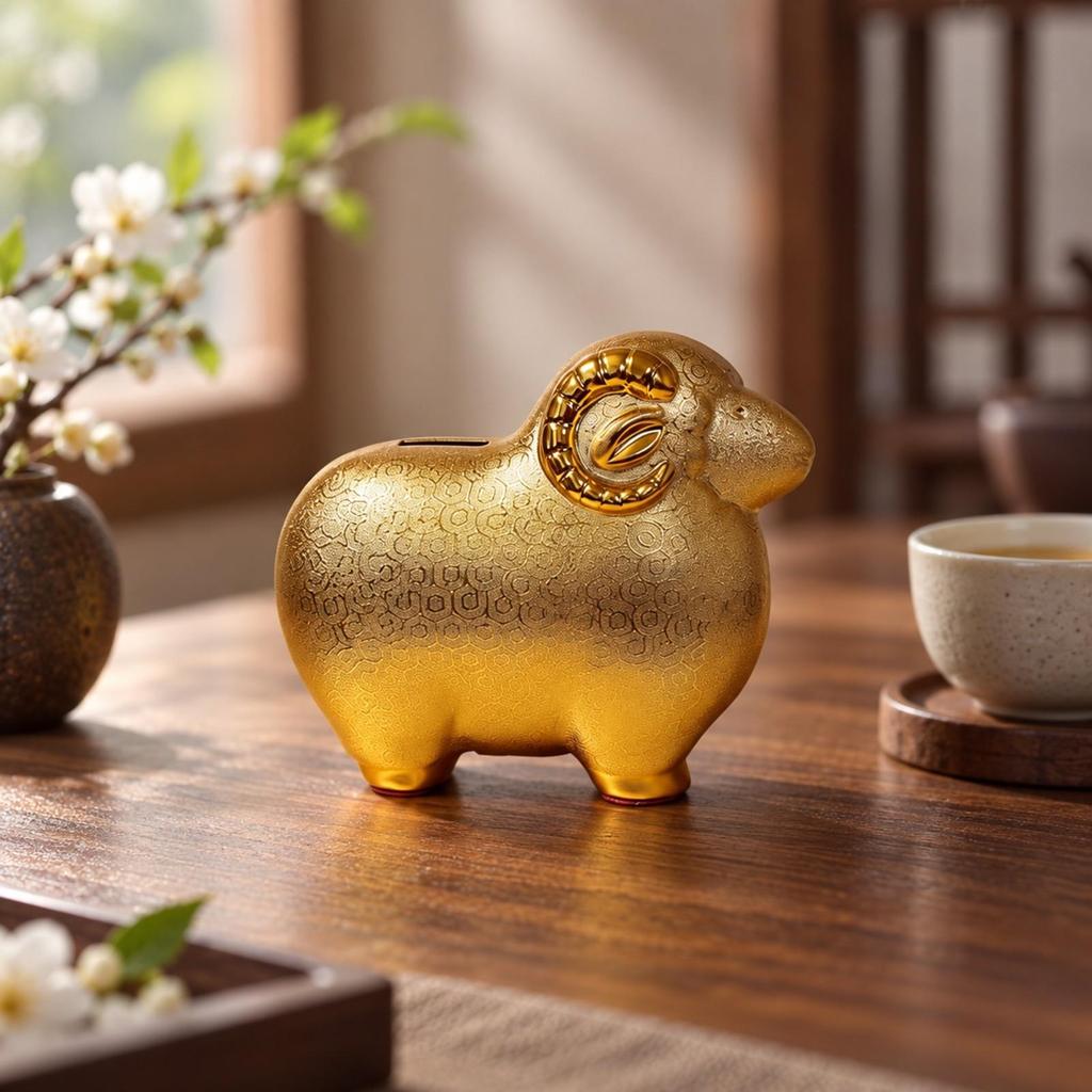 Sheep Change Bank with Embossed Pattern Textured Finish Ornament Compact for Entryway, Living