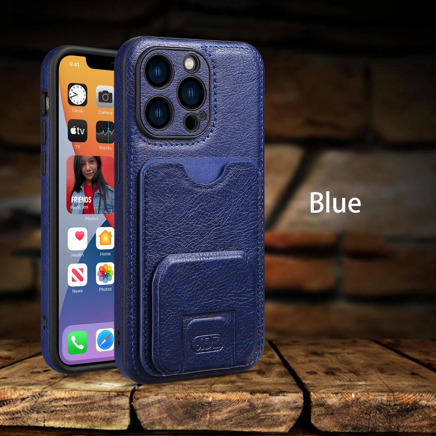 

Luxury Card Holder Leather Cover For iPhone 14 13 11 12 15 Pro XR XS Max X 7 8 Plus Wallet Cards Slot invisible Kickstand Case For iPhone 7 синий