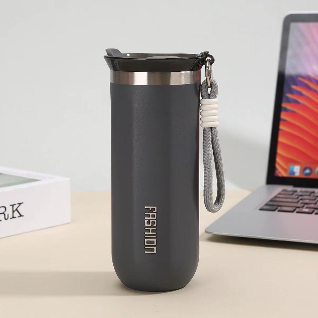 Stainless Steel Thermos Coffee Cup with Rope Vacuum Insulation Cold Preservation Travel Water Cup Can Hold Coffee Tea Iced Water