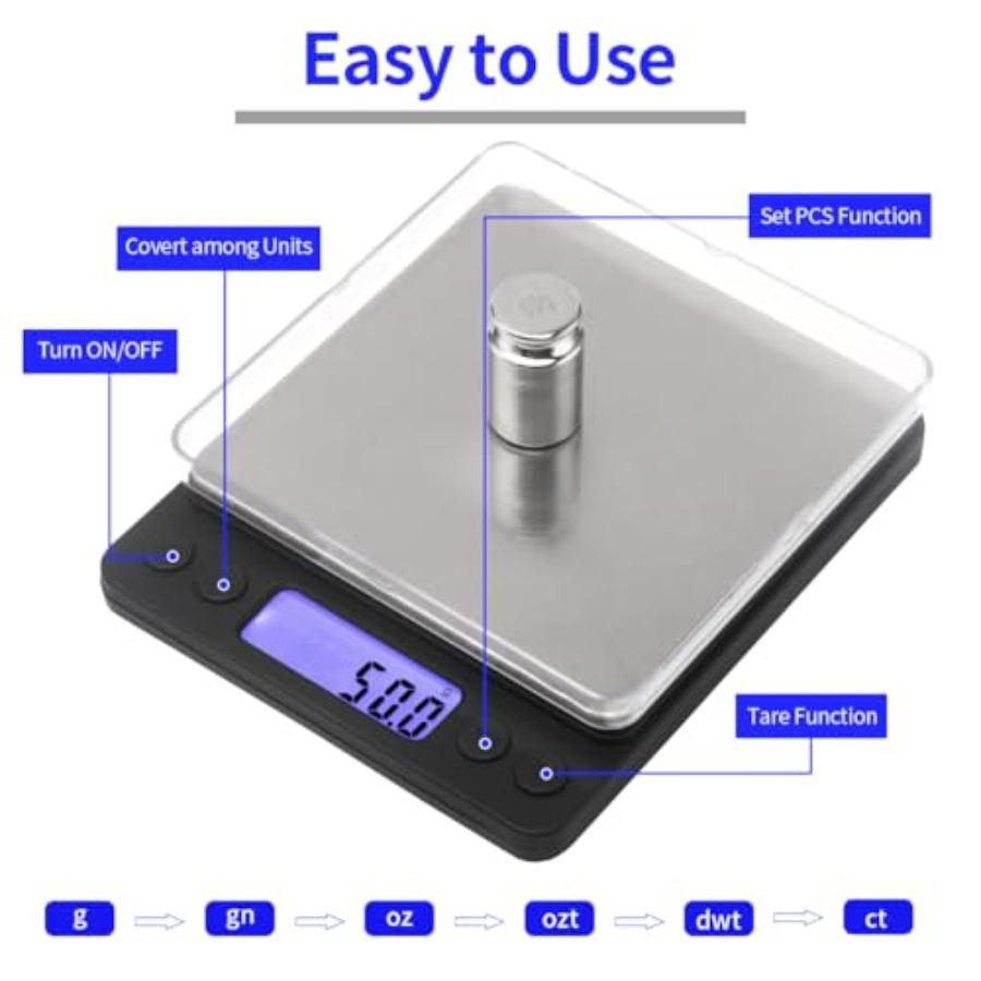 Small Digital Food Kitchen Scale Jewelry Laboratory Measuring Scale Black Mini Pocket Type 3000g01g with Peeling Function 2 Tra