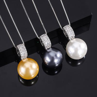 Jewelry Silver Inlaid Austrian Fritillary Pearl Simple Fashion Women'S Pearl Pendant Necklace 16Mm