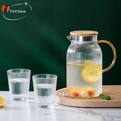 1500 ml Glaswasserkrug mit Griffdeckel Hitzebeständiger Kalt-/Heißkessel Wasserbecher-Set Teekanne Saftkrug Wasserflasche Karaffe