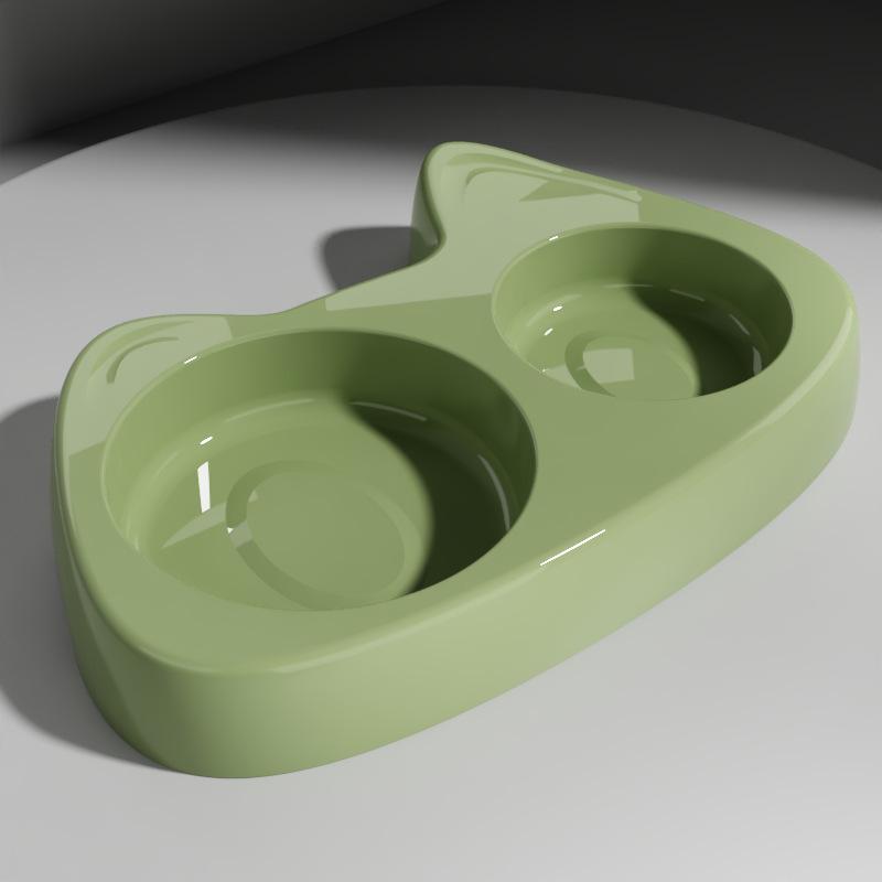 Cat Bowl, Anti-choking Slow Food Cartoon Size Cat Eye Double Bowl, Anti-slip and Easy-to-clean Stainless Steel Dog Bowl and Cat Drinking Bowl
