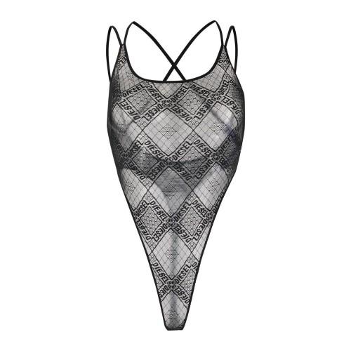 Pertemba Fr - Apparel Donna Nero Body Da Diesel Brita Con Logo All-Over Trasparente Cm