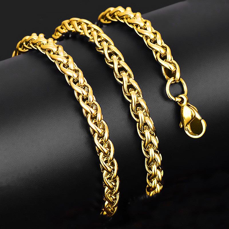 European-American Stainless Steel Dragon Bone Chain Necklace, Hip-Hop 18K Gold Titanium Steel Chain for Men and Women.