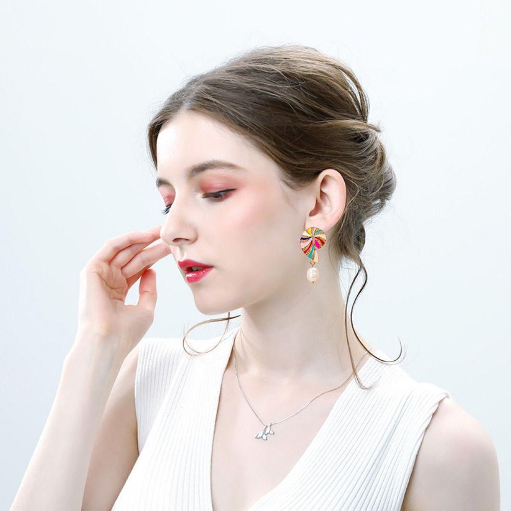 Drip Oil Conch Earrings Clear Color Geometric Drop Earrings Creative Pearl Conch Earrings Women