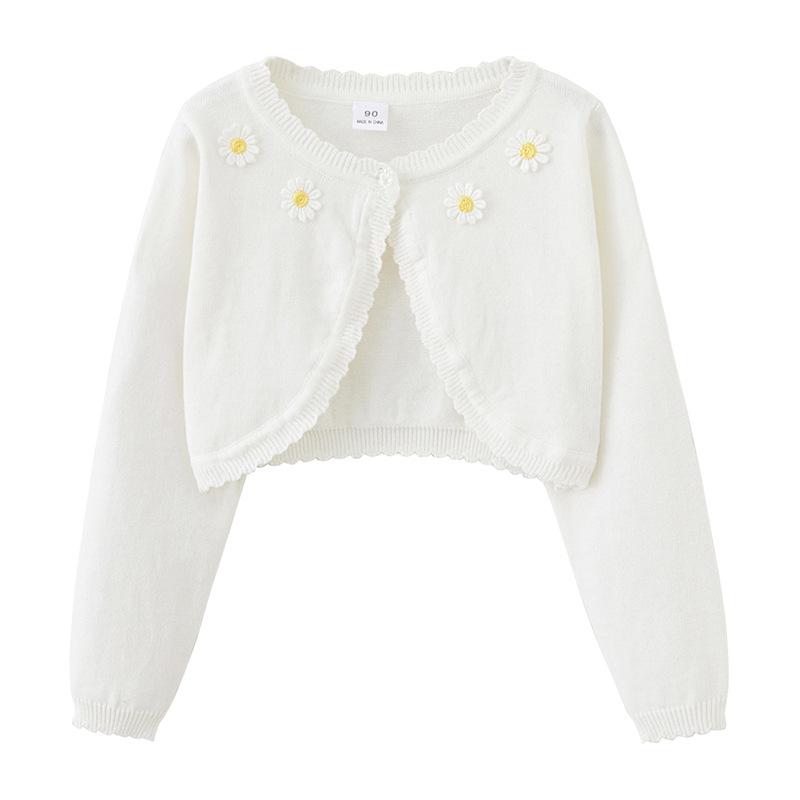 Pure Cotton A-type Sunflower Children's Shawl Summer Air-conditioning Shirt Girls Knitted Cardigan Jacket