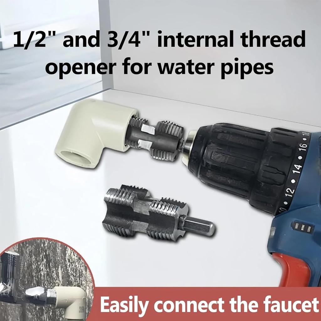 PVC Pipe Threader, Electric Drill Compatible PVC Pipe Threader Kit, PVC Thread Maker Tool for Electric Drill, with 3 Dies,1/2", 3/4", 1" Npt (B