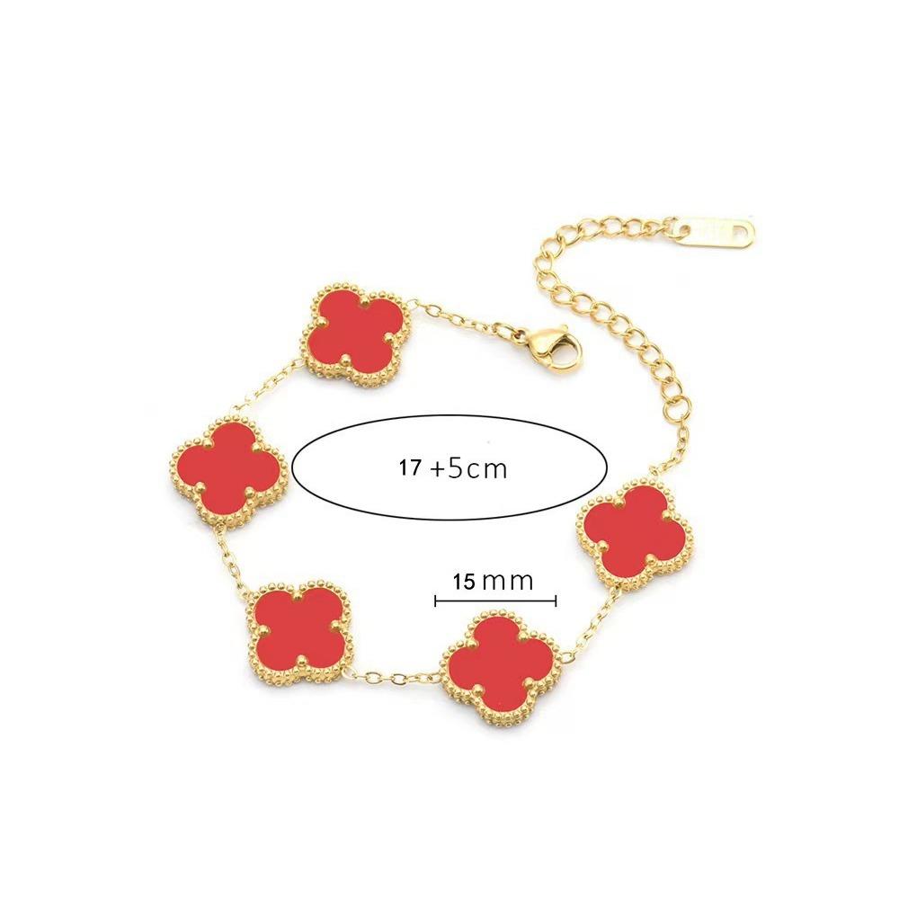 15MM Titanová ocel Čtyřlístek Pět květů Náramek Vysoce kvalitní Neztrácí barvu Dámský náramek