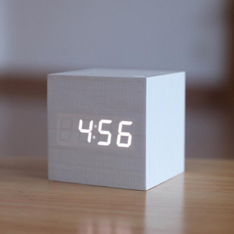 Smart Wooden Digital Alarm Clock with Night Light - Multi-functional Square Wall Clock for Students