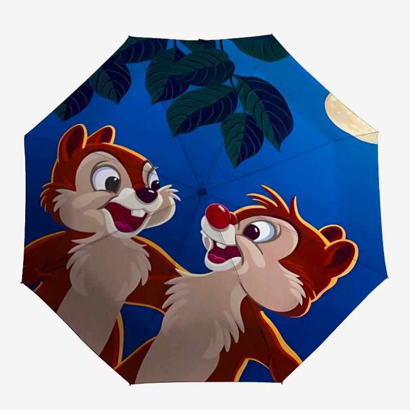 Disney Chip & Dale Automatic Opening and Closing Umbrella - Small Umbrella Suitable for Various Occasions, Portable 3-Fold Small Umbrella fo