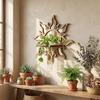 Mushroom House Wood Wall Mount Flower Shelf Sun Clouds Hanging Plant Panel  Living Room