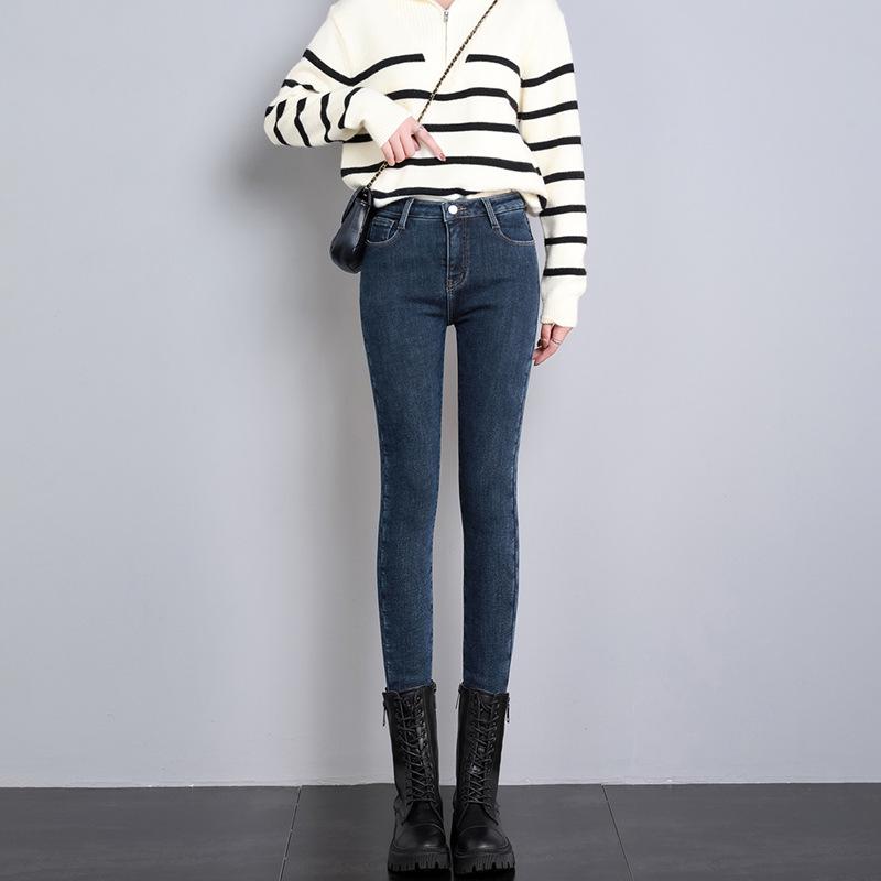High-Waisted Women's Fleece-Lined Slimming Jeans - Autumn/Winter 2023 Warm Pencil Pants