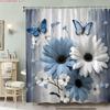 1pc blue white daisies butterflies shower curtain polyester-   With Hooks Waterproof Mildew Proof Easy Install Washable