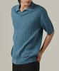 ANALOG MOOD Cable Open Collar Short Sleeve Knit (Blue)