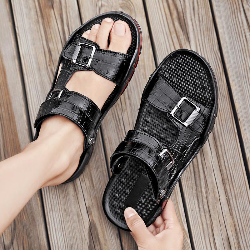 Romerske sandaler for menn svart hvitt skinn Gladiator sandaler utendørs sommer romerske sandaler for menn Peep Toe åpen tå strandsko