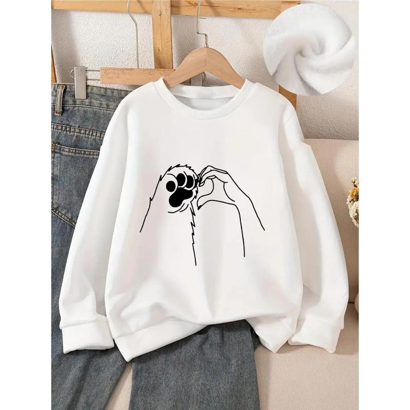 European sizes Kids  Crewneck Sweatshirt - Hand Holding Paw Print Outline , Sportswear And Casual Wear, Soft And Comfortable, Children s Clothing 110 белый