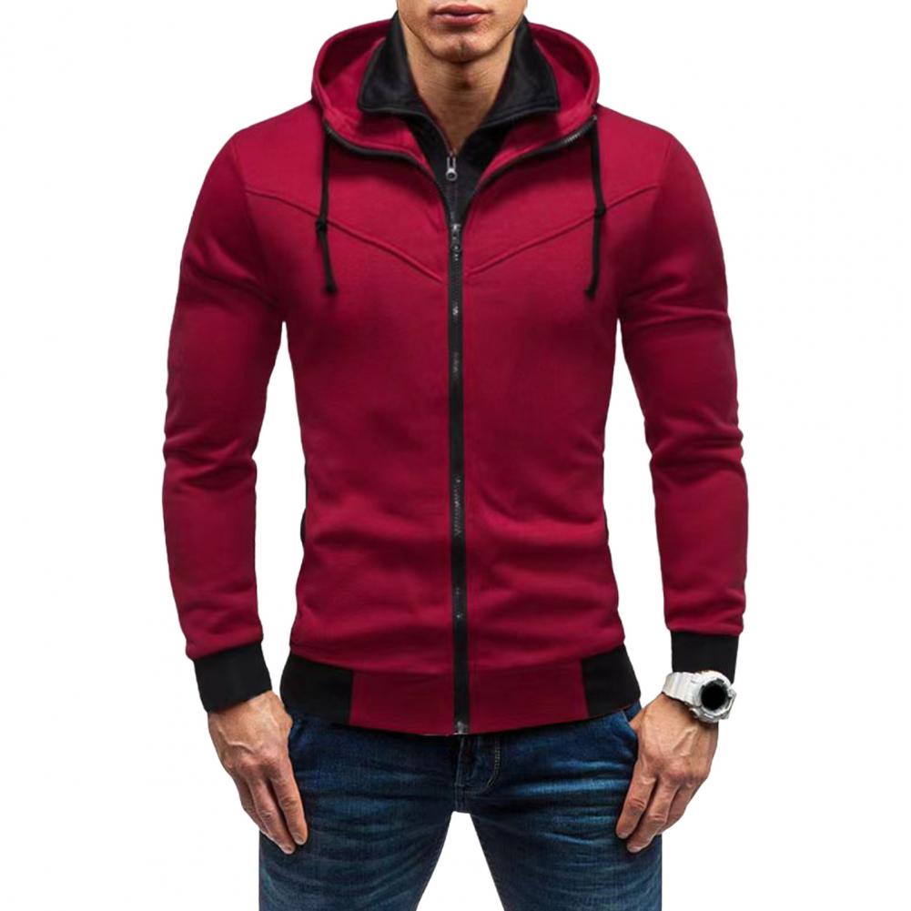 Casual Men Hoodie Men's Zipper Closure Hoodie Cardigan with Drawstring Hood Contrast Color Design for Fall Spring Seasons Spring