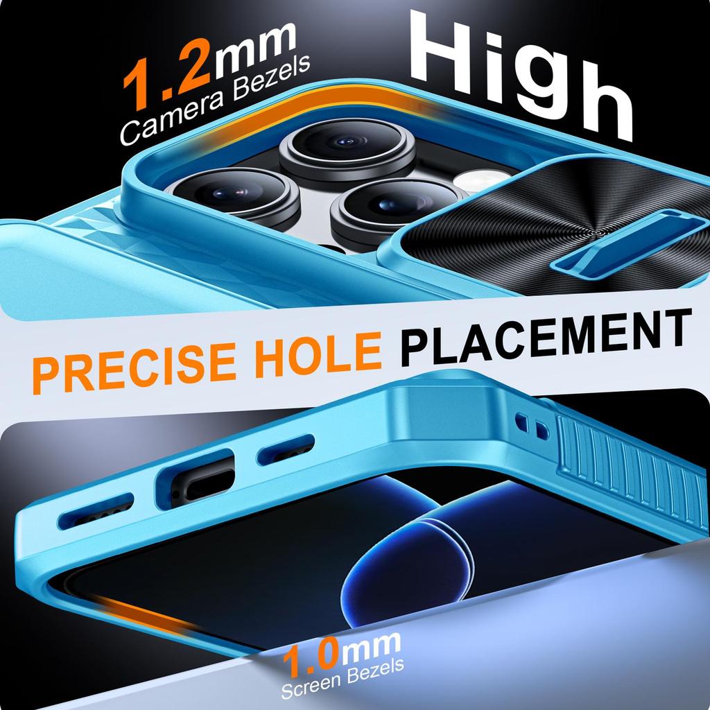 RFID Blocking Wallet Case with Card Holder Sliding Camera Cover PC+TPU Protective Case for iPhone 16 Pro Max-Light Blue