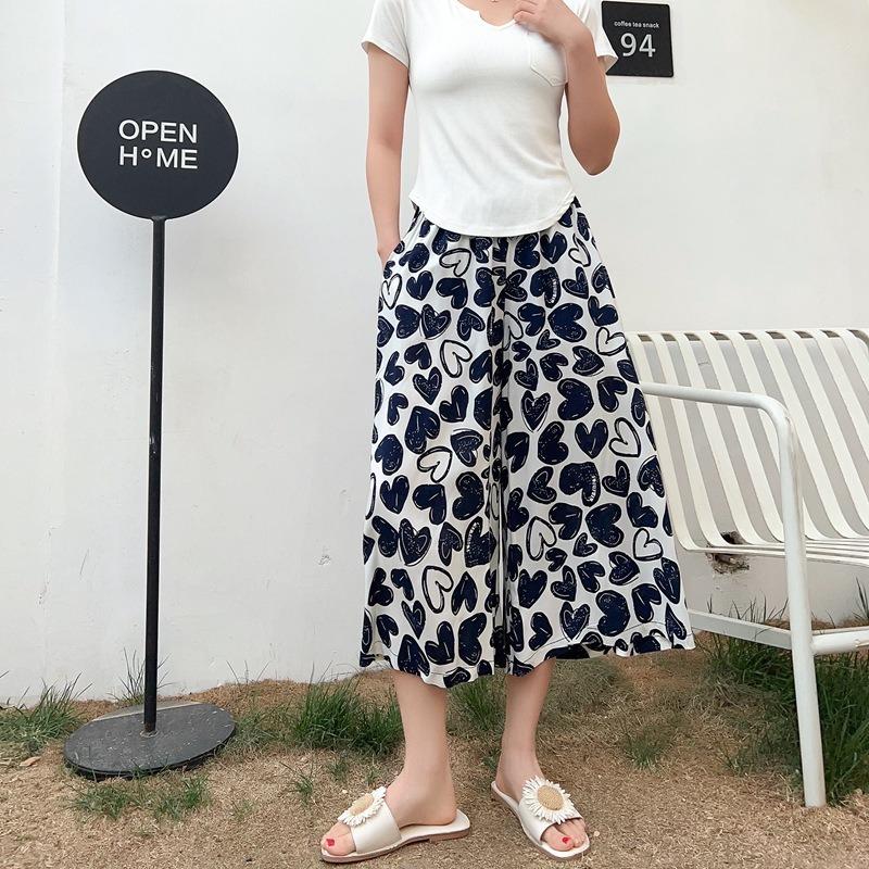 Damen Frühling und Sommer Neu Süßes Blumenmuster Draußen Tragen Baumwolle Locker Freizeit Neun-Minuten-Hose Rock Hose