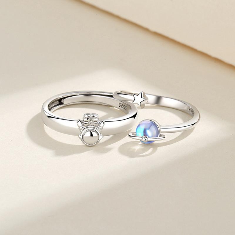 Couple Ring Happy Planet Astronaut Moonstone Couple Pair Ring Light Luxury