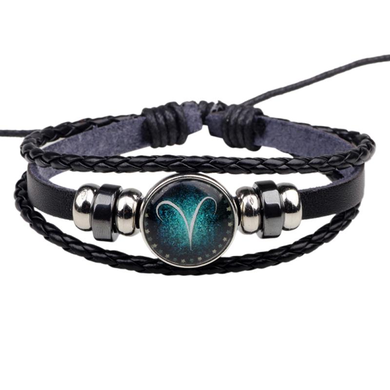 RUI RUI YU Men Women Xmas Gift 12 Constellation Bracelet Braided Leather Bracelets Bangles
